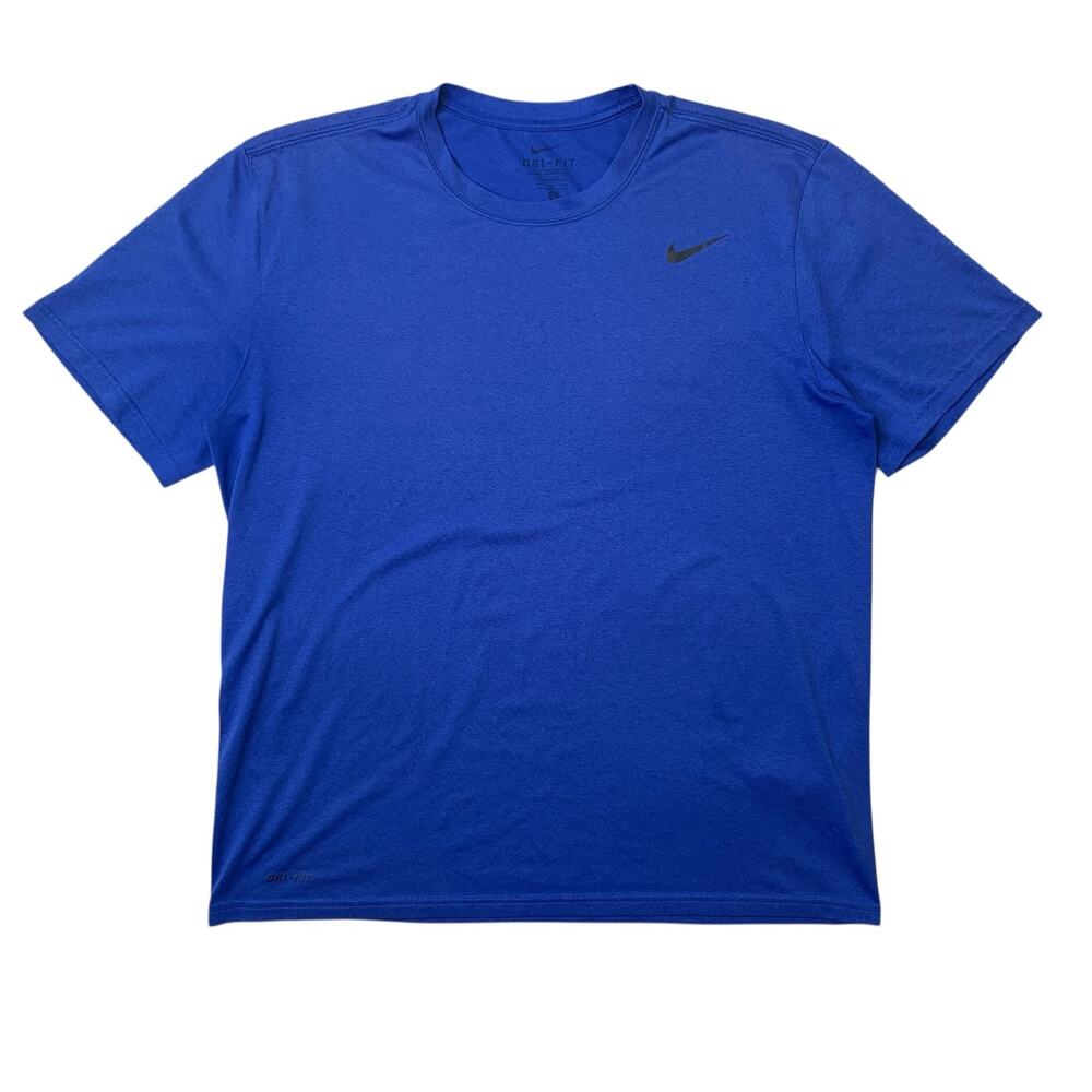 Nike Shirt Mens L Large Blue Dri Fit Short Sleeve Running Training Workout Crew